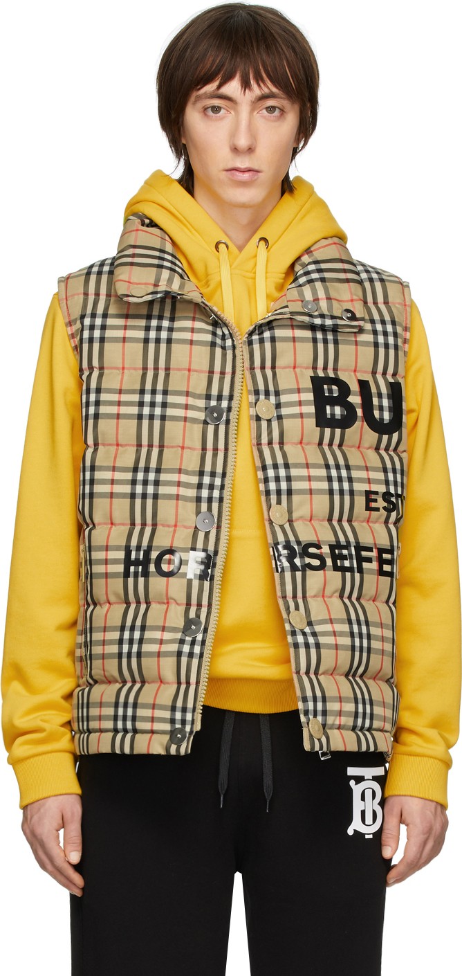 Burberry London England Beige Down Check Vest