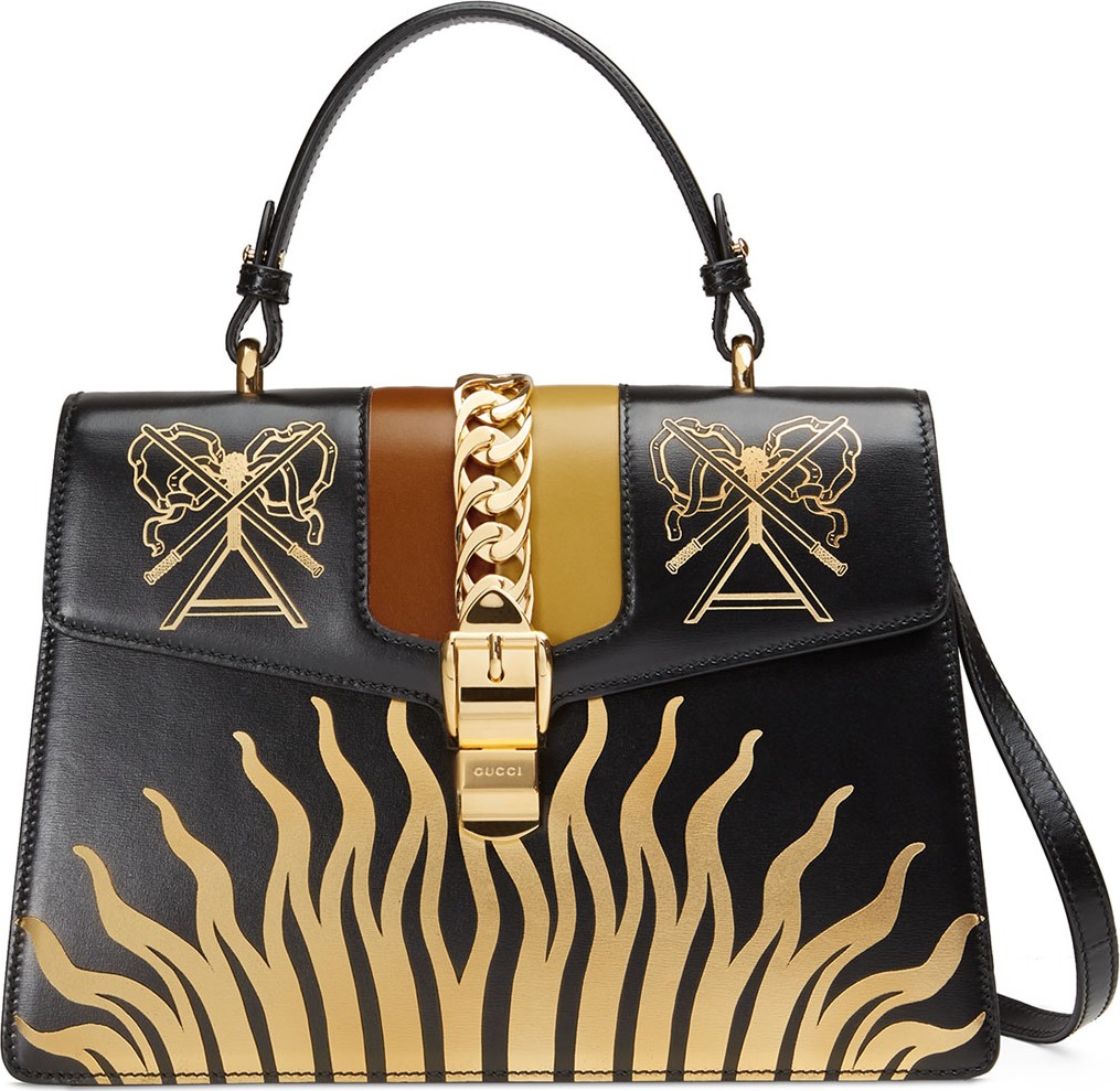 Gucci Sylvie Medium Gold Sun Top-Handle Bag