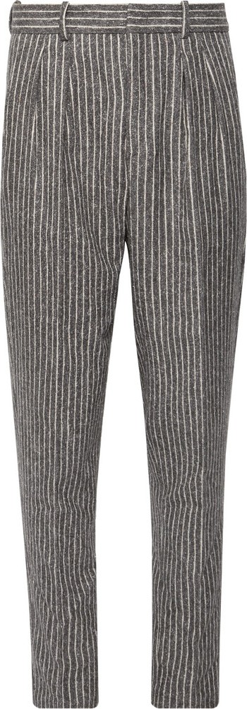 Isabel Marant Vermer Tapered Pleated Striped Slub Cotton-Blend Trousers