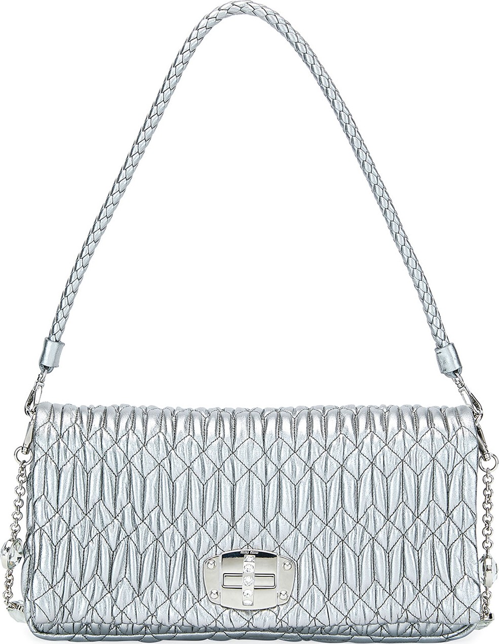 Miu Miu Metallic Matelasse Leather Medium Shoulder Bag w/ Crystal Lock