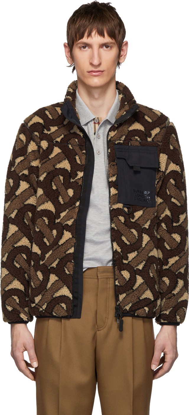 Burberry London England Brown Fleece Monogram Jacquard Jacket