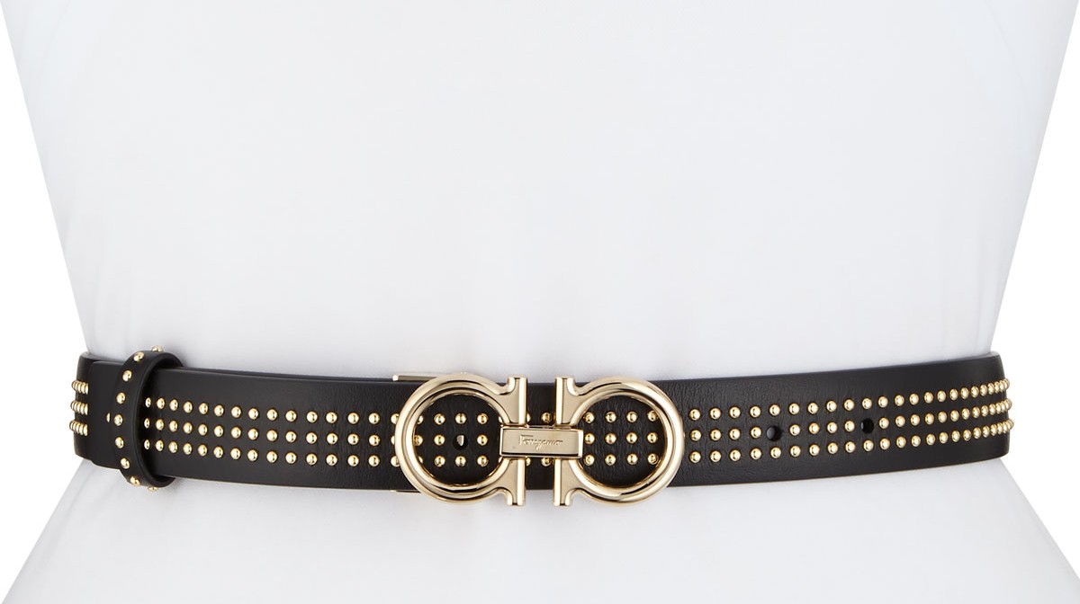Salvatore Ferragamo Gancini-Buckle Leather Micro Animation Stud Belt
