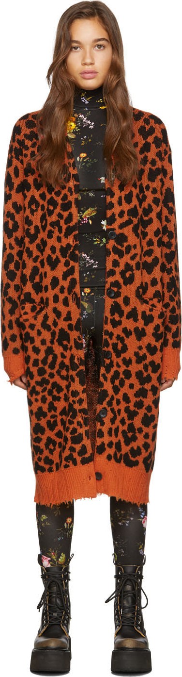 R13 Orange Leopard Cashmere Long Cardigan