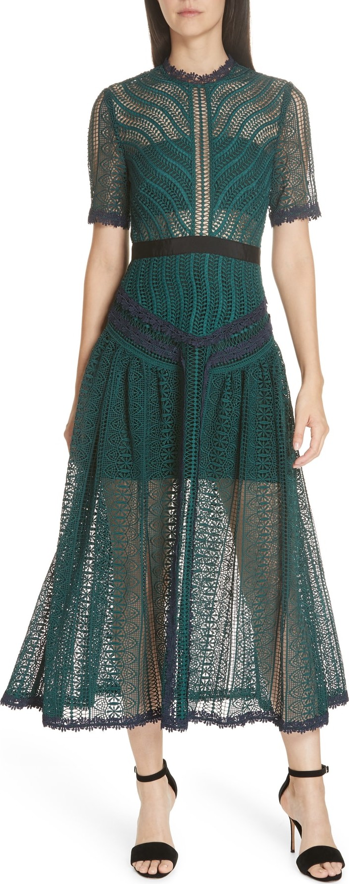 Self Portrait Wave Lace Midi Dress