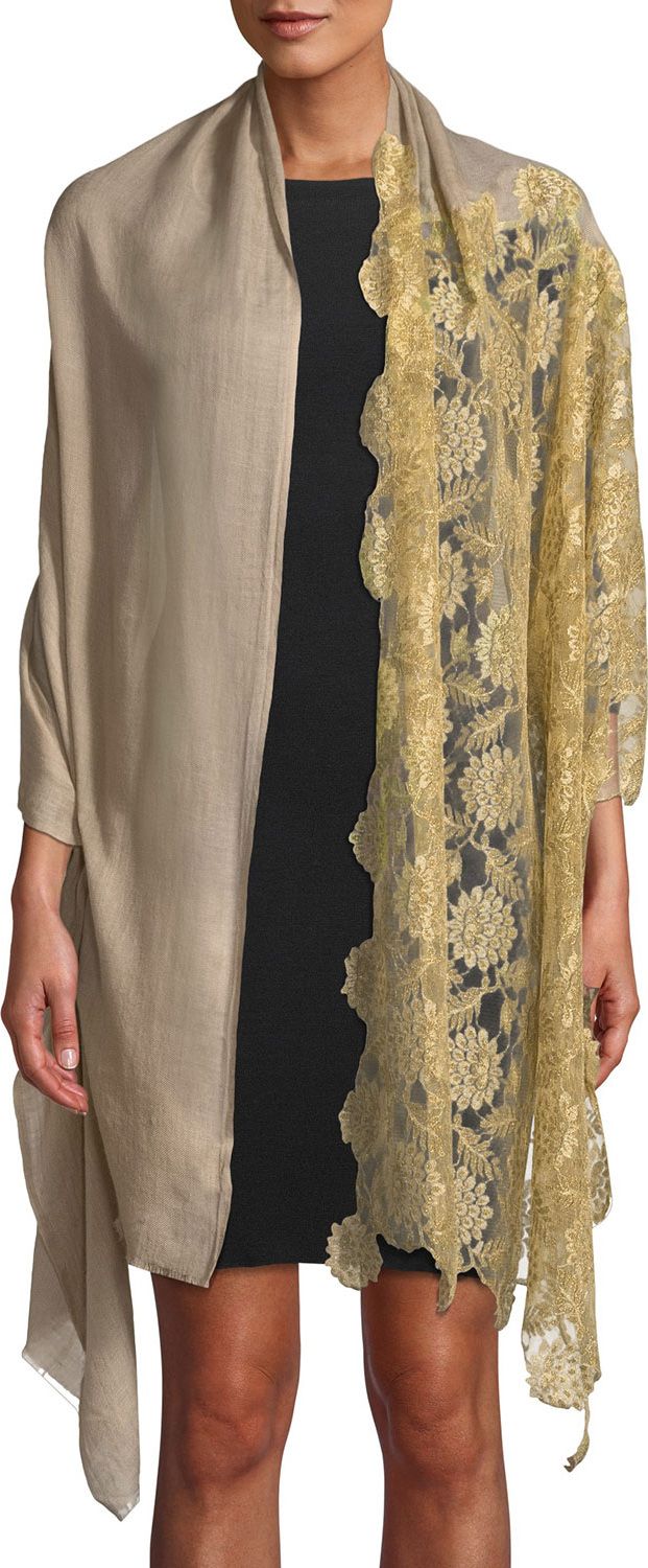 Bindya Lace-Trim Wool-Silk Scarf