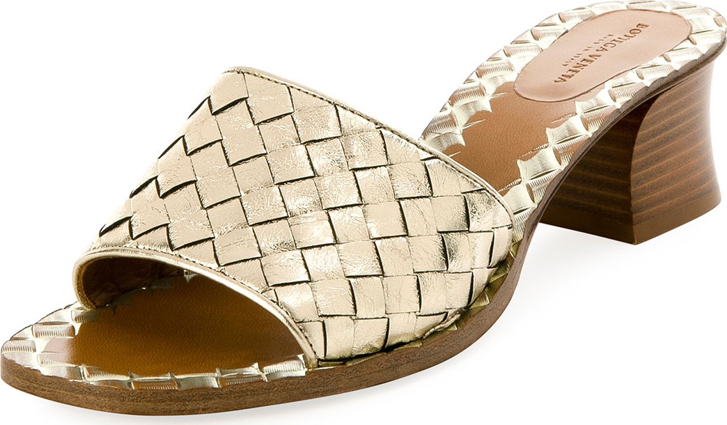 Bottega Veneta Intrecciato Metallic Leather 40mm Slide Sandals
