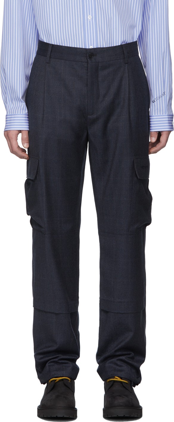 Vetements Navy Check Cargo Pants