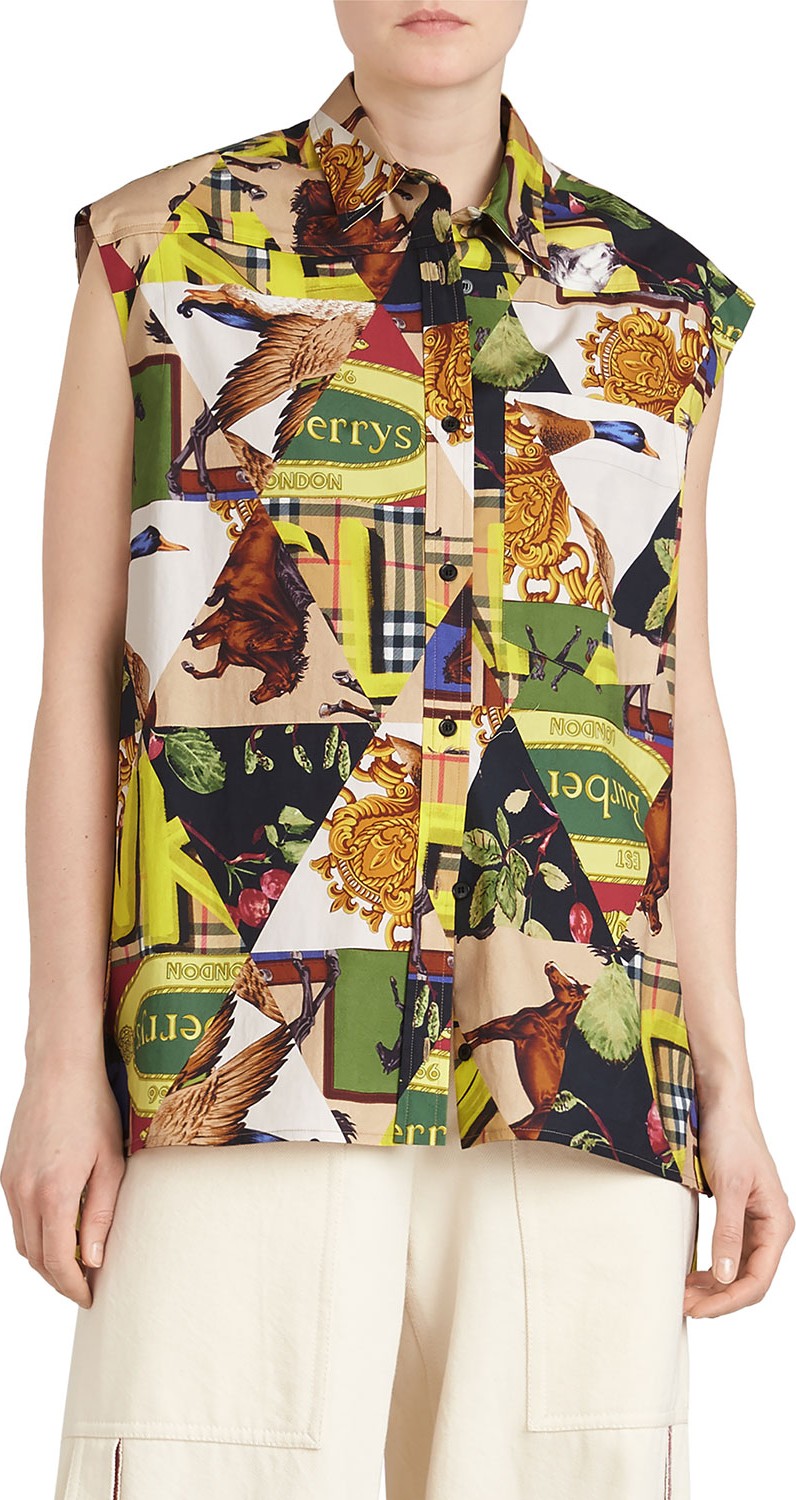 Burberry London England Hen Printed Sleeveless Button-Front Blouse