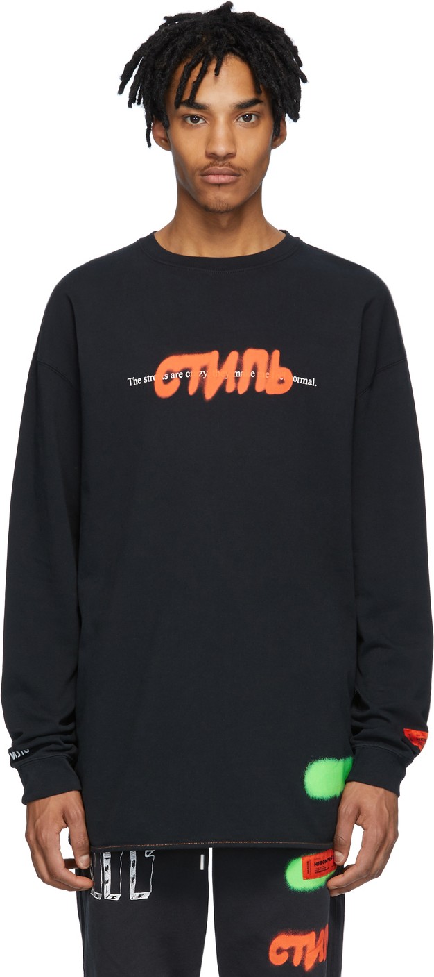 Heron Preston Black Spray 'Style' Long Sleeve T-Shirt