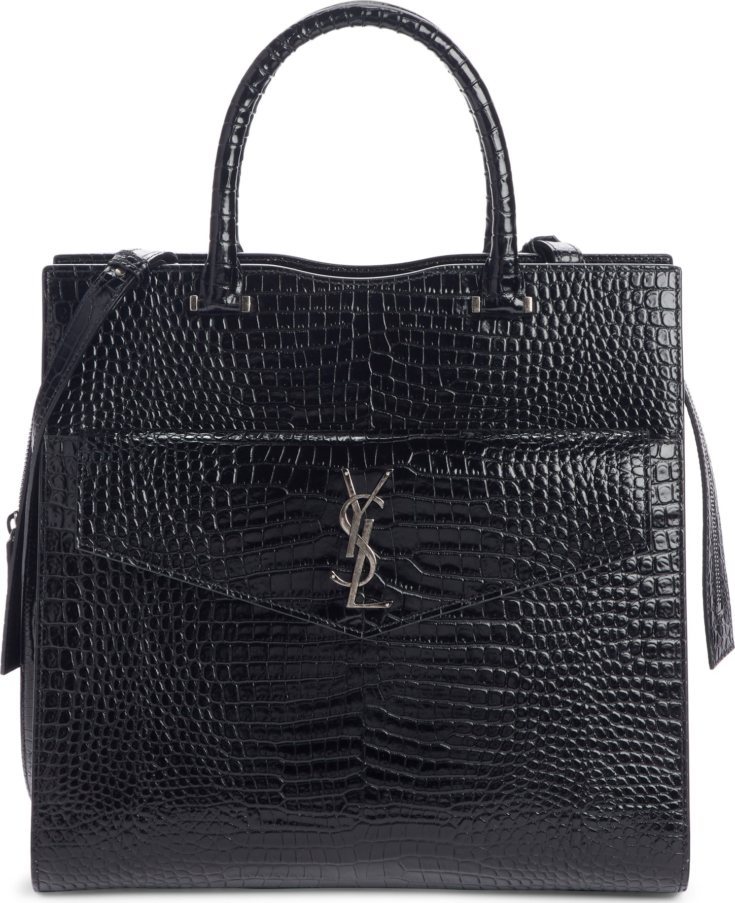 Saint Laurent Medium Cabas Uptown Croc Embossed Leather Satchel