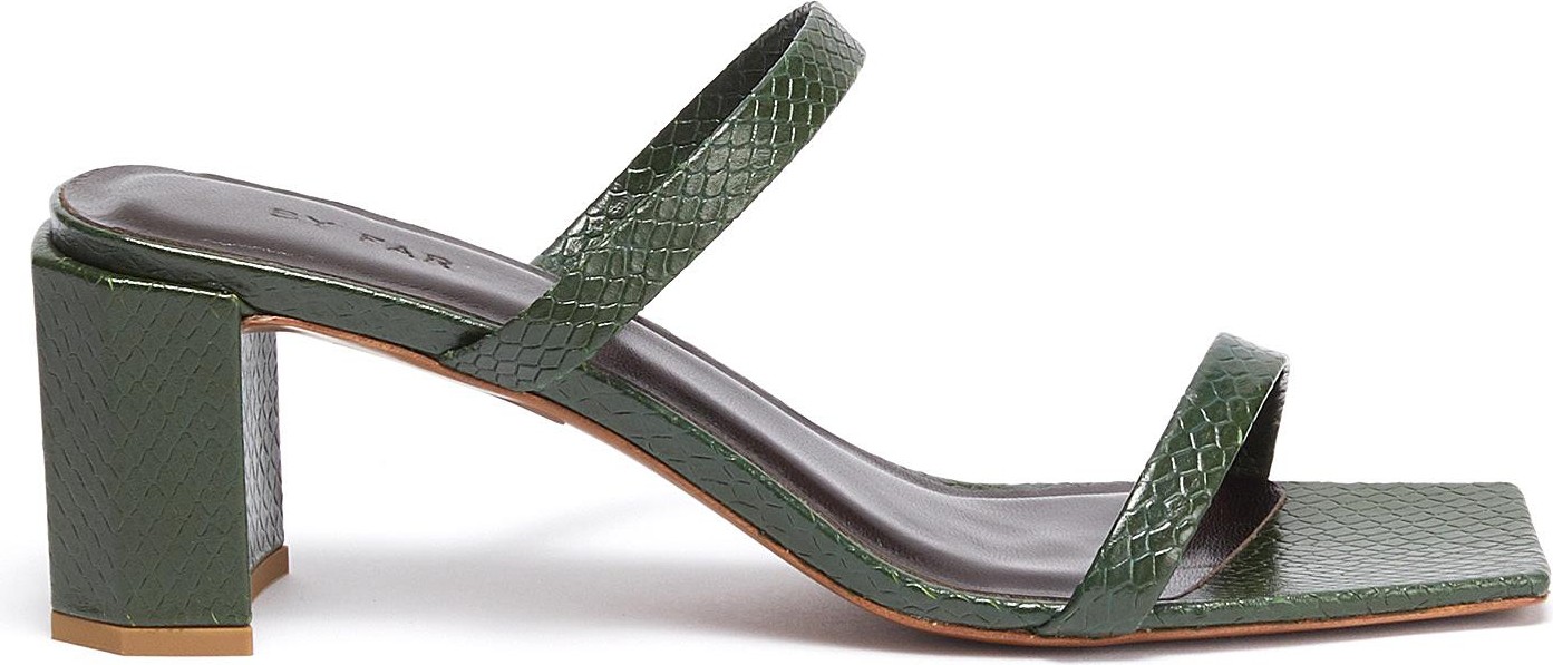 By Far Tanya double strap heel snake embossed leather sandals