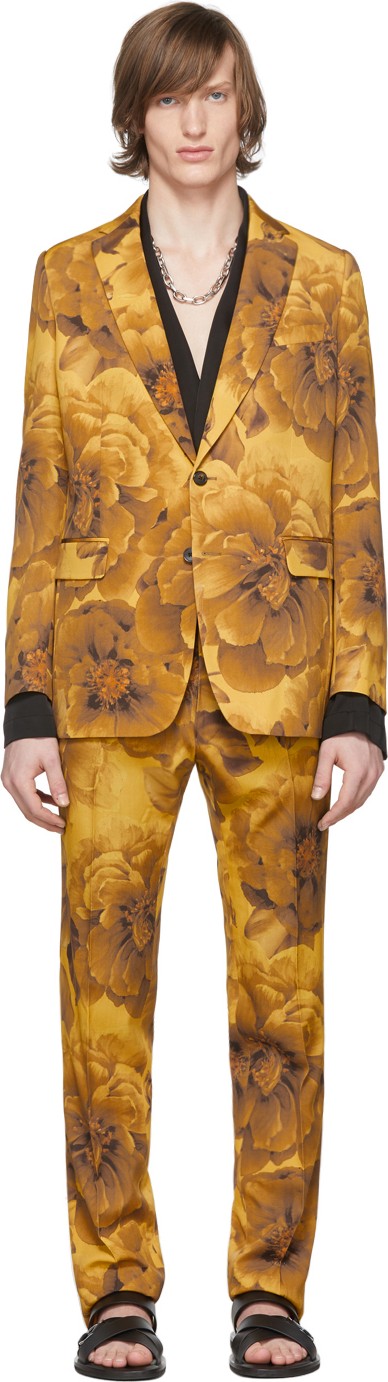 Dries Van Noten Yellow Wool Kline Floral Suit
