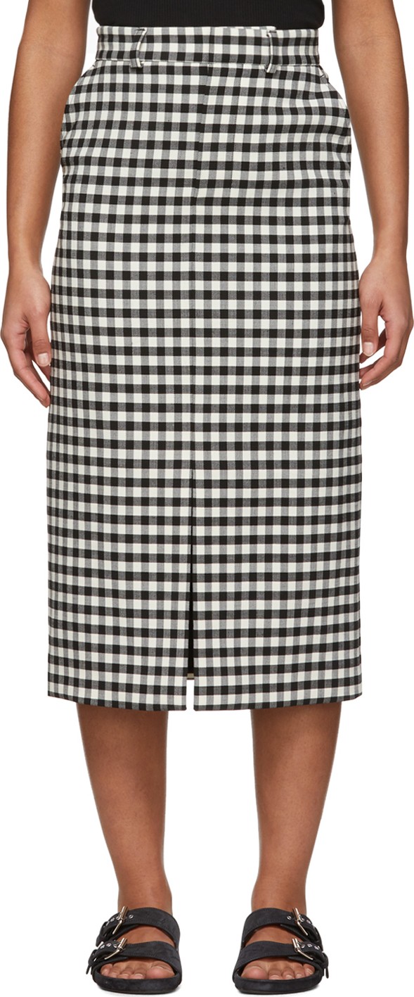 AMI Black & White Check Straight Skirt
