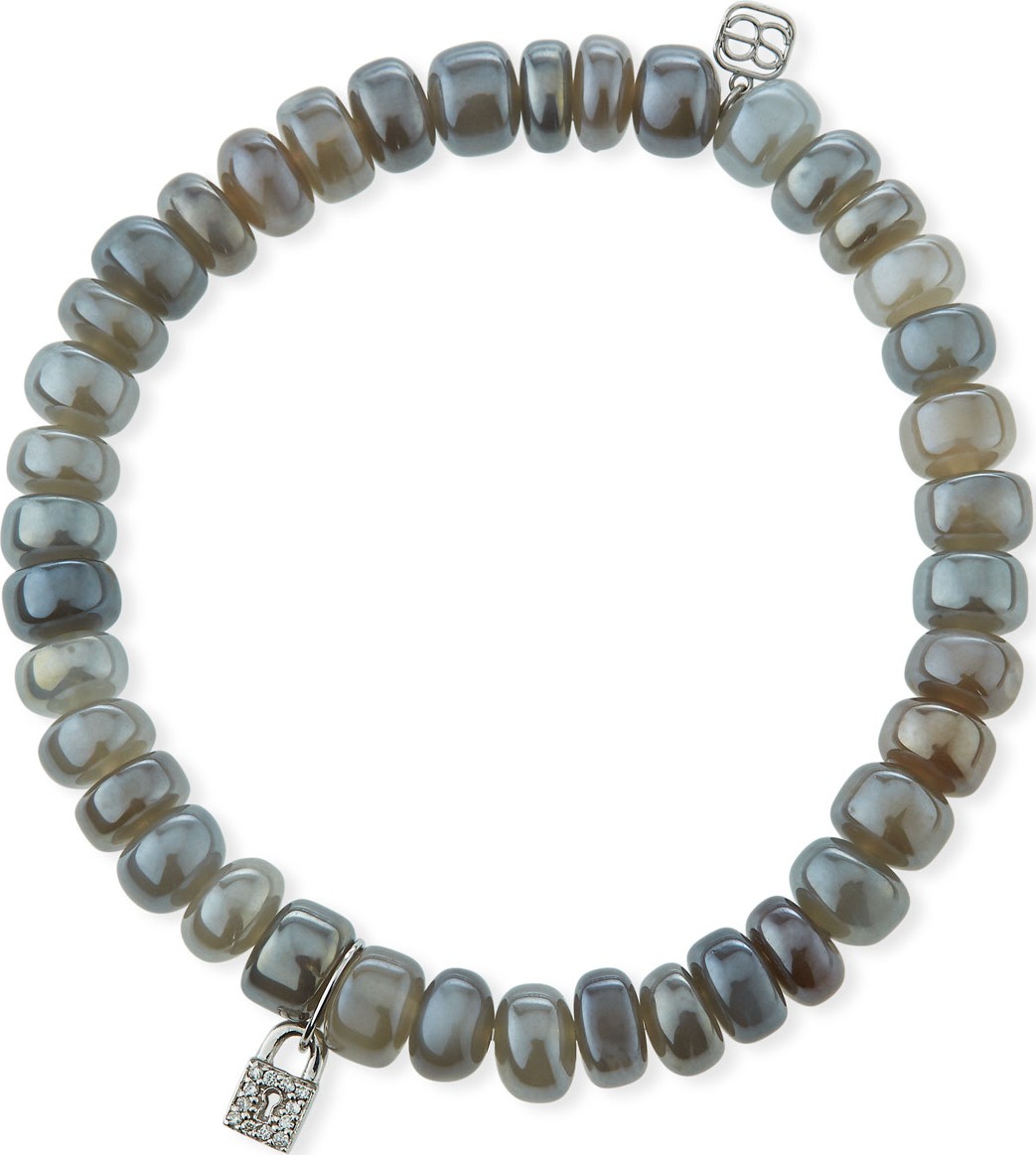 Sydney Evan Gray Moonstone & Diamond Lock Bracelet