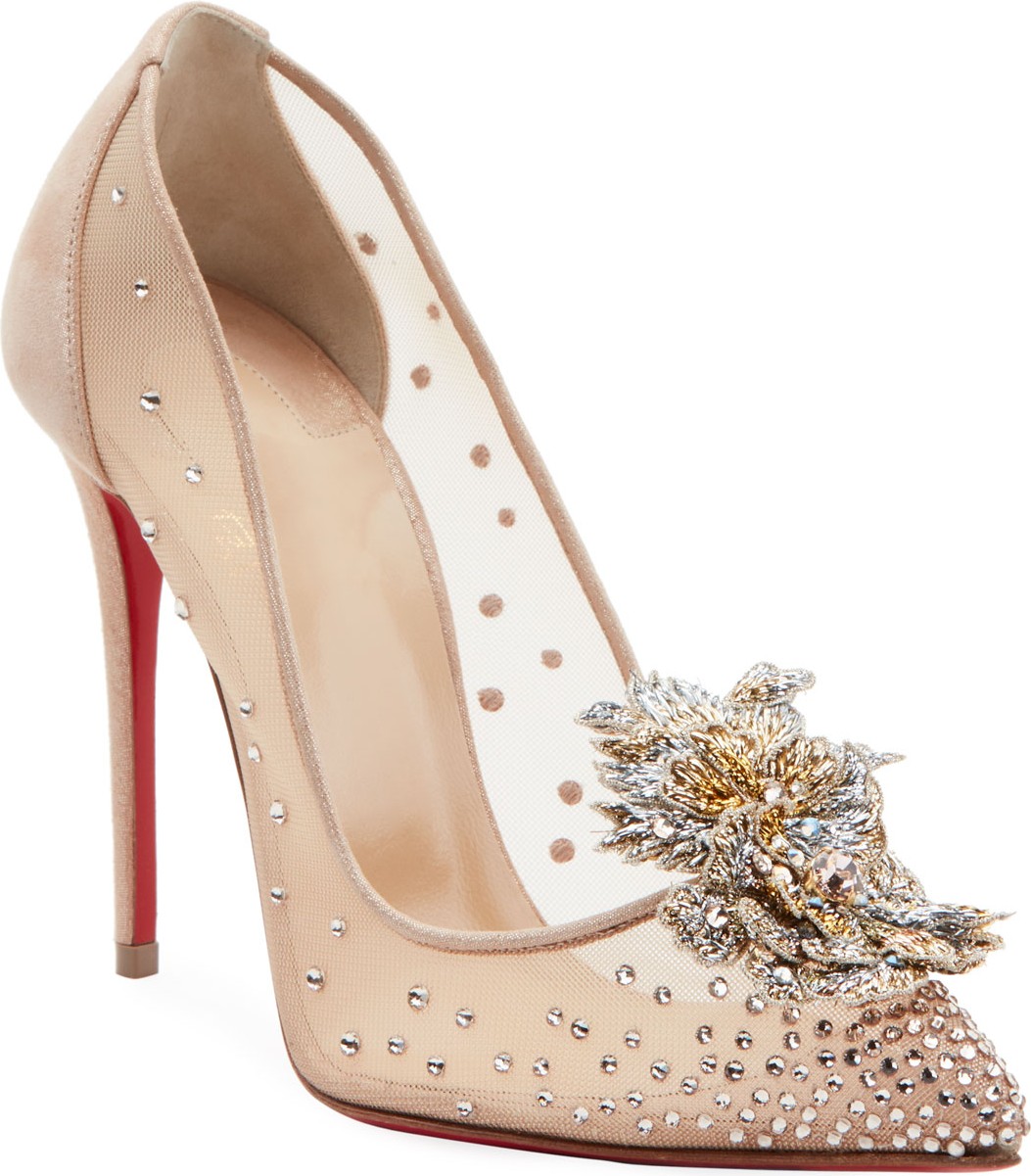 Christian Louboutin Mare Embellished Mesh Red Sole Pumps