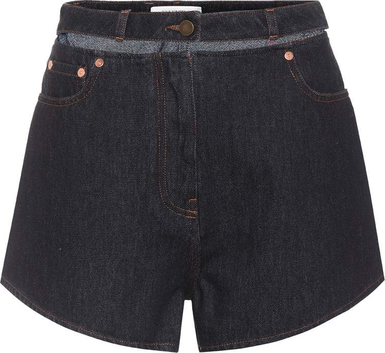 Valentino Lipstick embroidered denim shorts