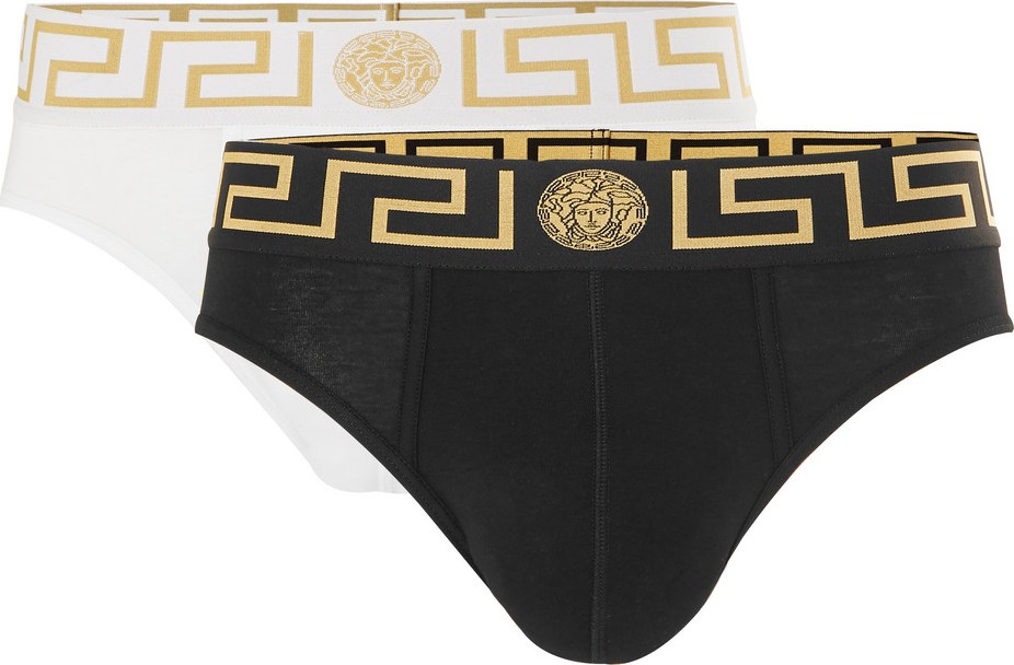 Versace Two-Pack Logo-Detailed Stretch-Cotton Briefs
