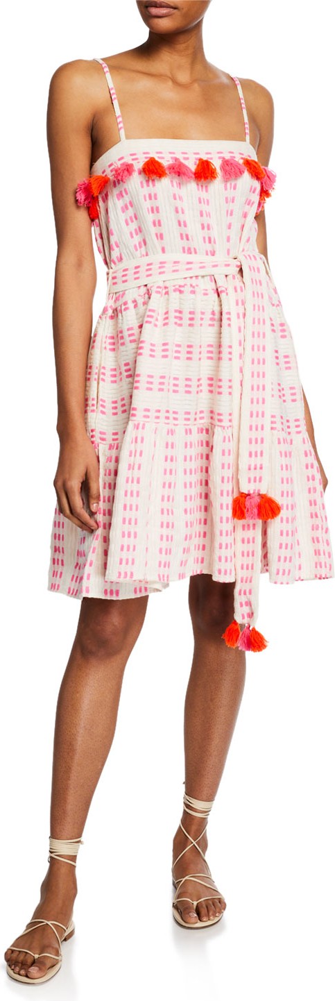 Tessora Rowan Tiered-Print Pompom Dress