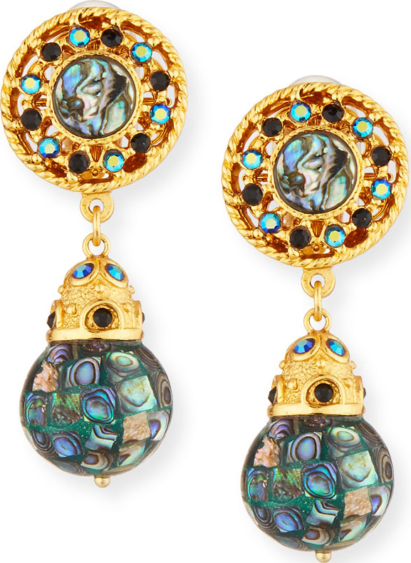 Jose & Maria Barrera Abalone & Crystal Clip-On Drop Earrings