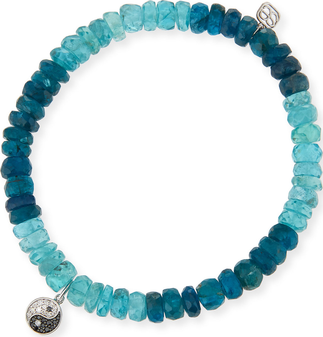 Sydney Evan 14k Apatite Beaded Stretch Bracelet w/ Diamond Yin Yang