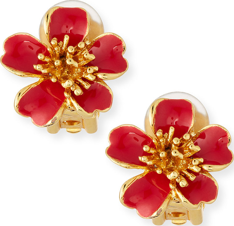 Oscar De La Renta Delicate Flower Button Clip-On Earrings