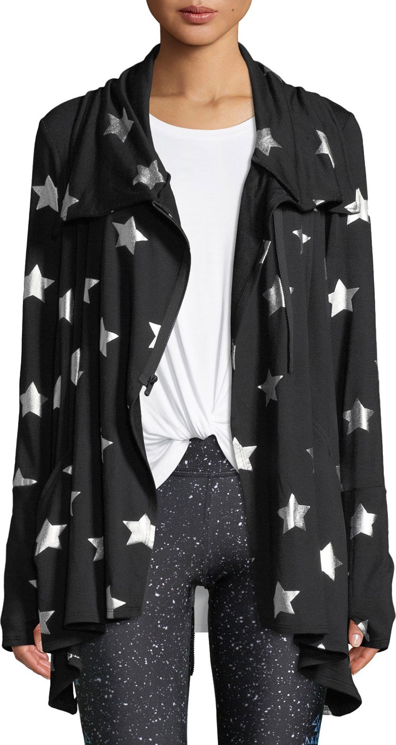 Terez Foil-Printed Draped Zip-Front Jacket