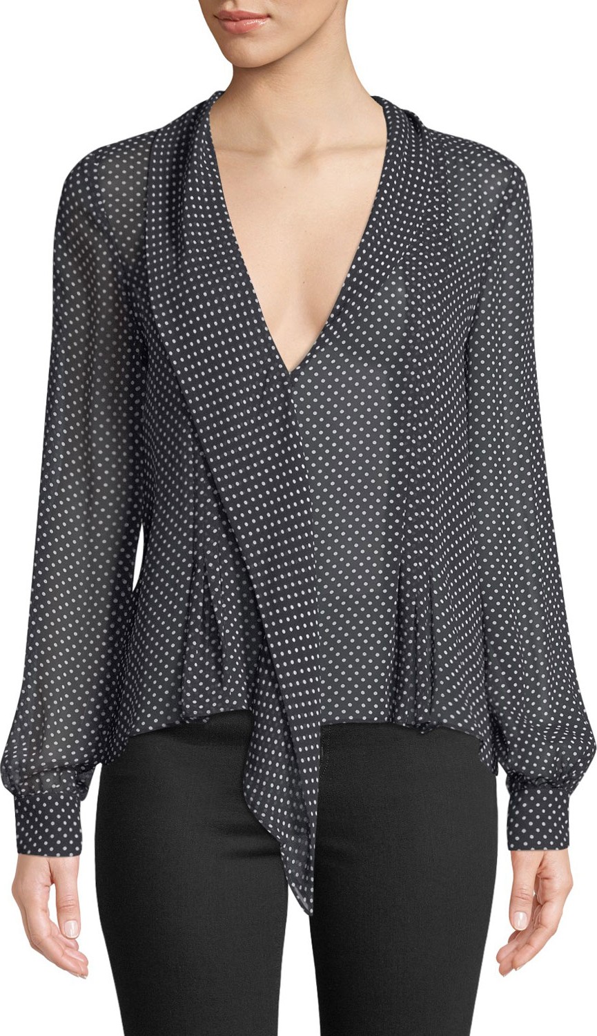 Joie Dowa Long-Sleeve Polka-Dot Silk Top
