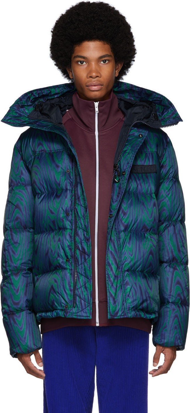 KENZO Blue & Green Down Moire Tiger Puffer Jacket