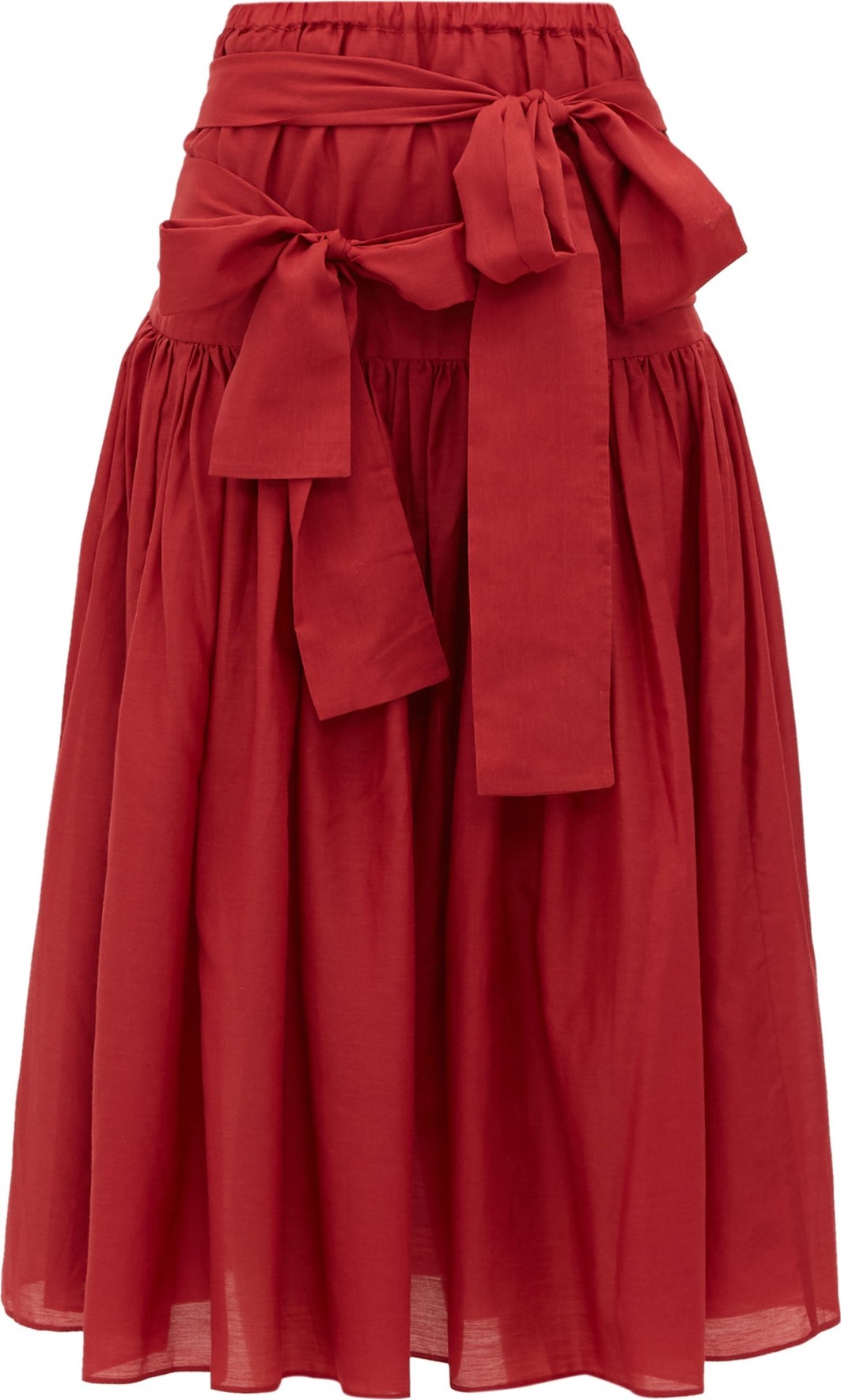 Sara Lanzi Waist-tie cotton-blend poplin midi skirt