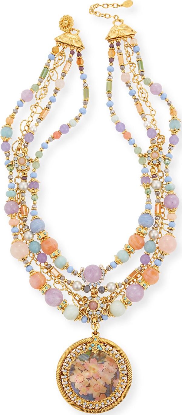 Jose & Maria Barrera Semiprecious Decoupage Pendant Necklace, Pastel