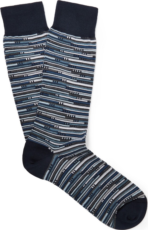 Ermenegildo Zegna Striped Stretch Cotton-Blend Socks