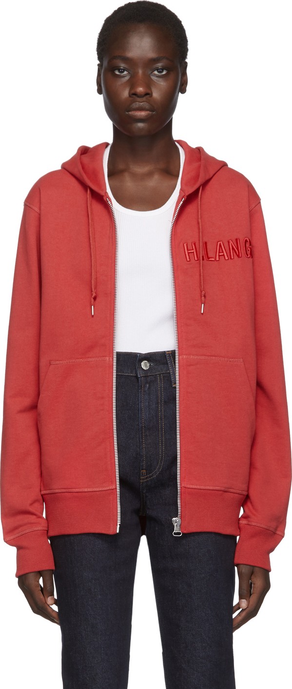 Helmut Lang Red Standard Zipped Hoodie
