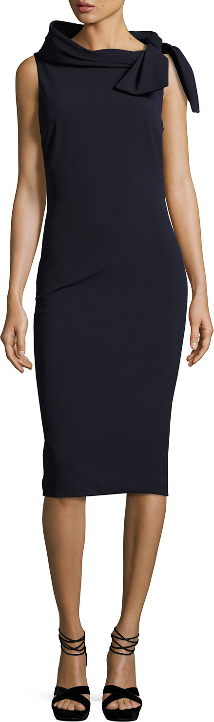 Badgley Mischka Sleeveless Tie-Neck Cocktail Dress, Navy