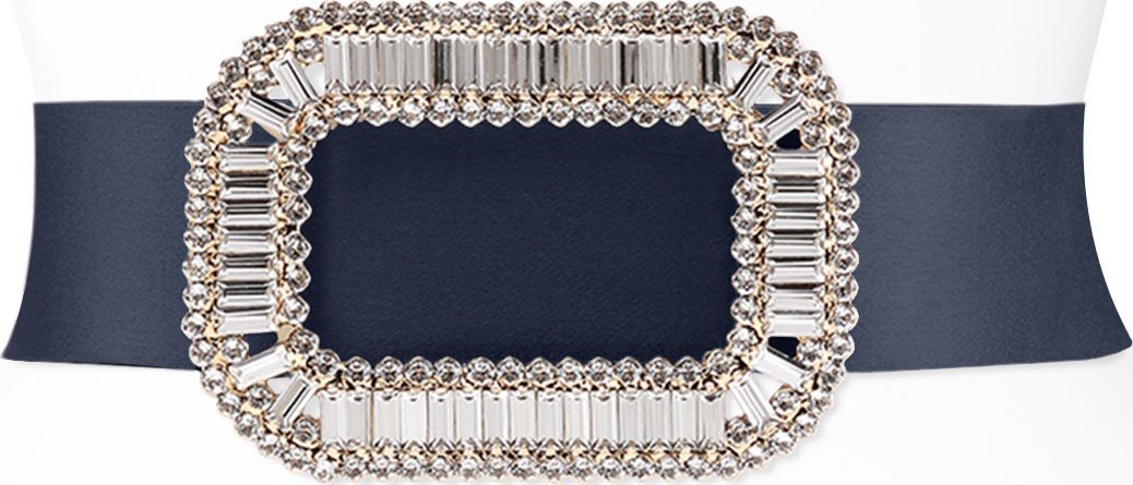Roger Vivier Pilgrim Crystal-Buckle Belt, Navy