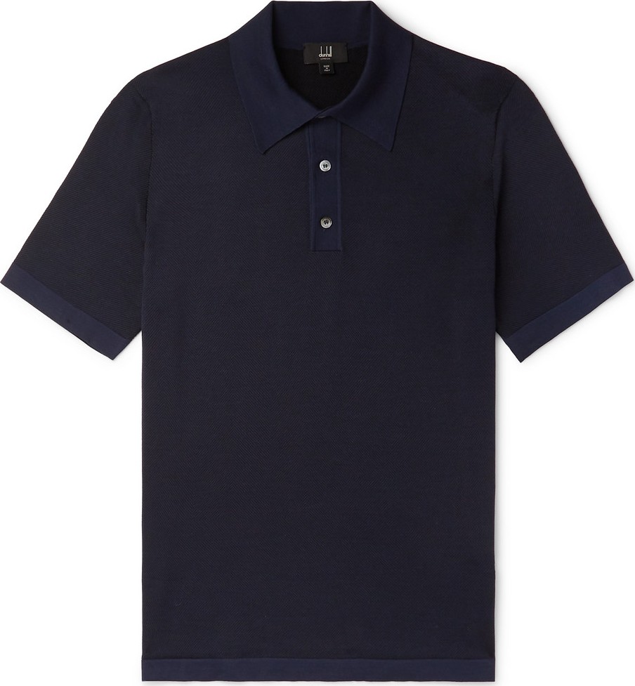 Dunhill Herringbone-Knit Mulberry Silk Polo Shirt