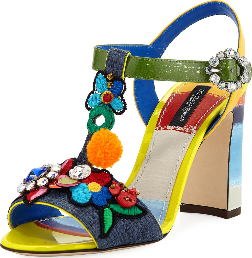 Dolce & Gabbana Flower Patch Embellished Block-Heel Sandals