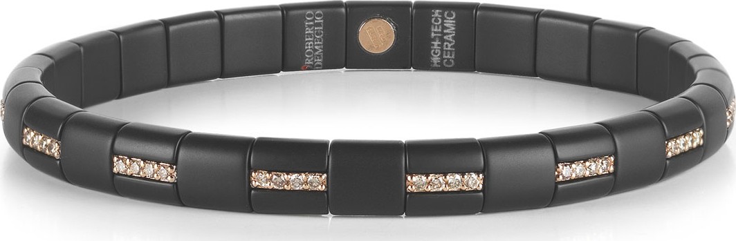 Roberto Demeglio Pura Matte Black Ceramic & 18K Rose Gold Bracelet with Champagne Diamonds, 0.55 tdcw