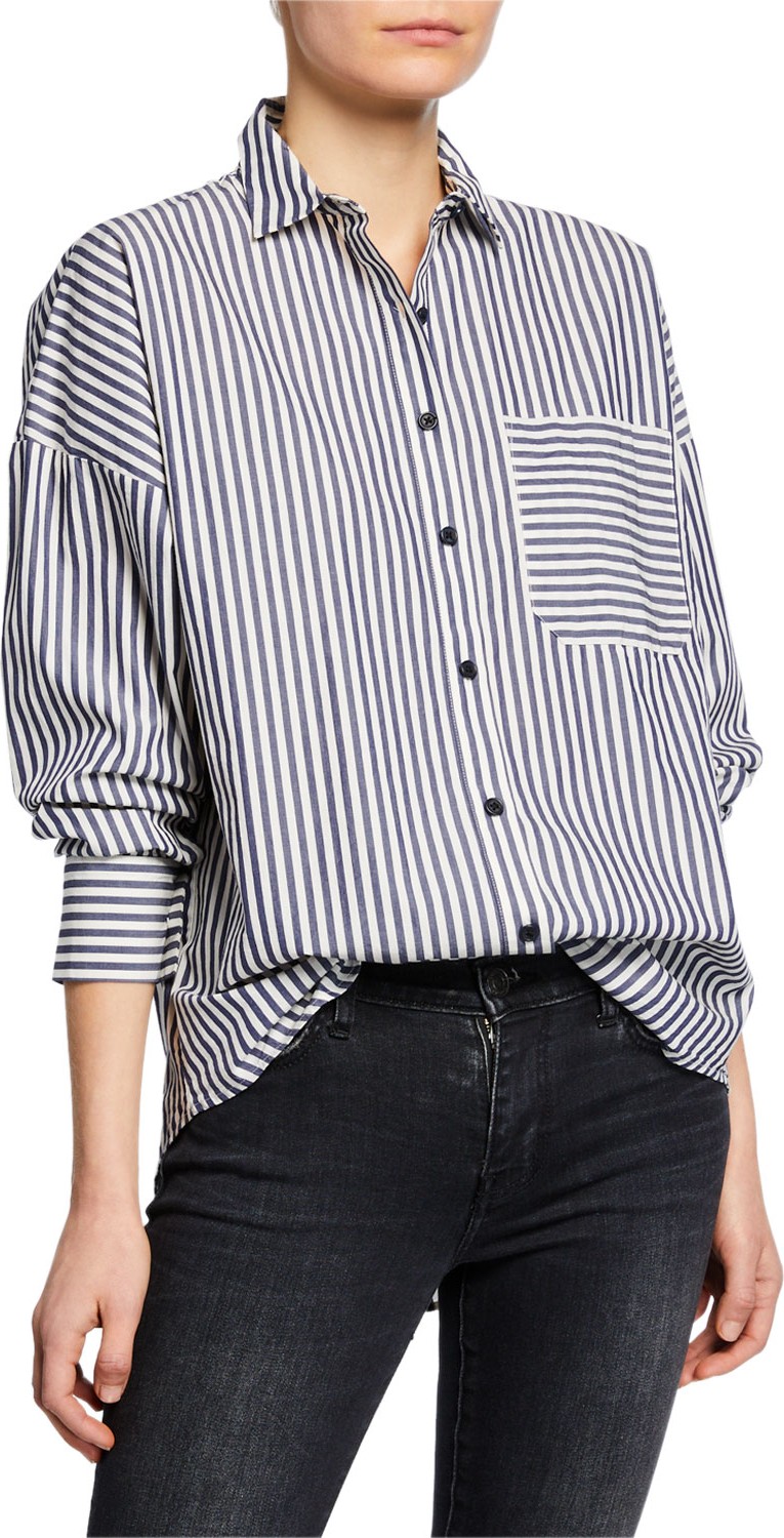 ATM Anthony Thomas Melillo Railroad Stripe Patch-Pocket Boyfriend Shirt