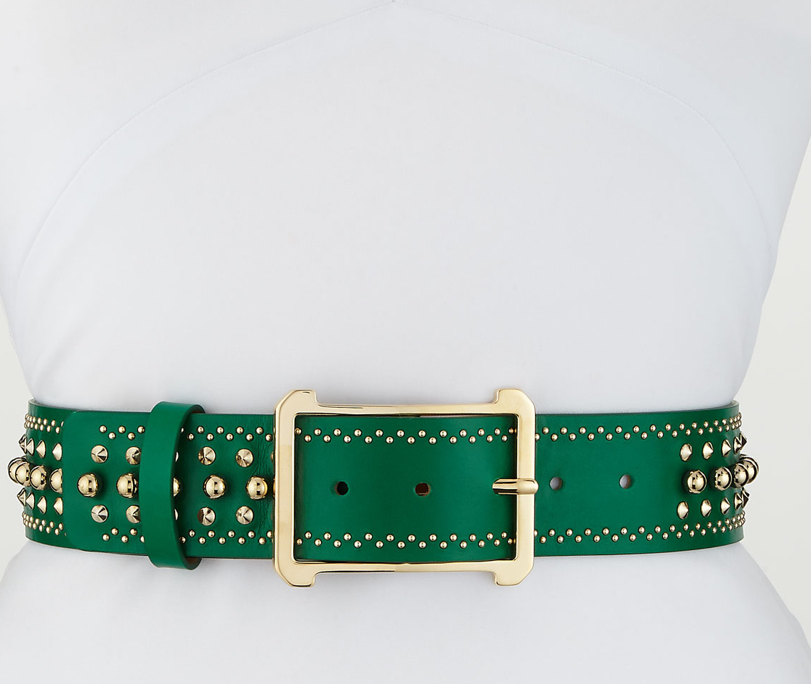 ELIE SAAB Leather Belt w/ Golden Buckle & Studs