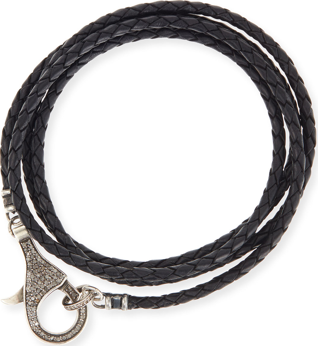 Margo Morrison Woven Leather Wrap Bracelet/Necklace with Diamond Clasp