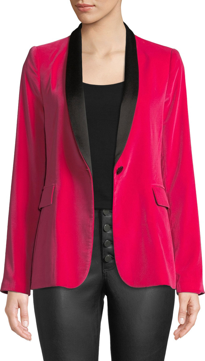 Alice + Olivia Macey Fitted Strong-Shoulder Tuxedo Blazer