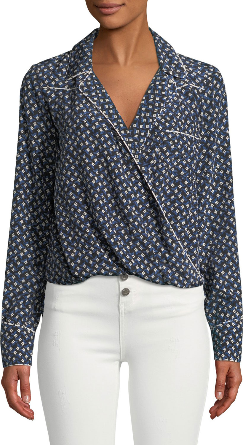 Veronica Beard Worth Floral-Print Long-Sleeve Silk Top