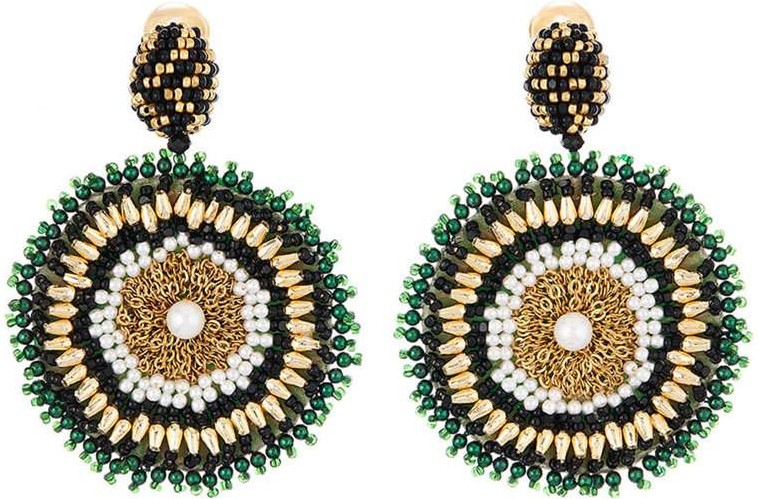 Oscar De La Renta Mixed-Bead Circular Clip Earrings