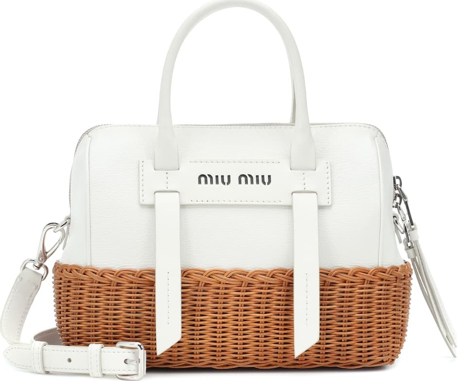 Miu Miu Leather and wicker shoulder bag