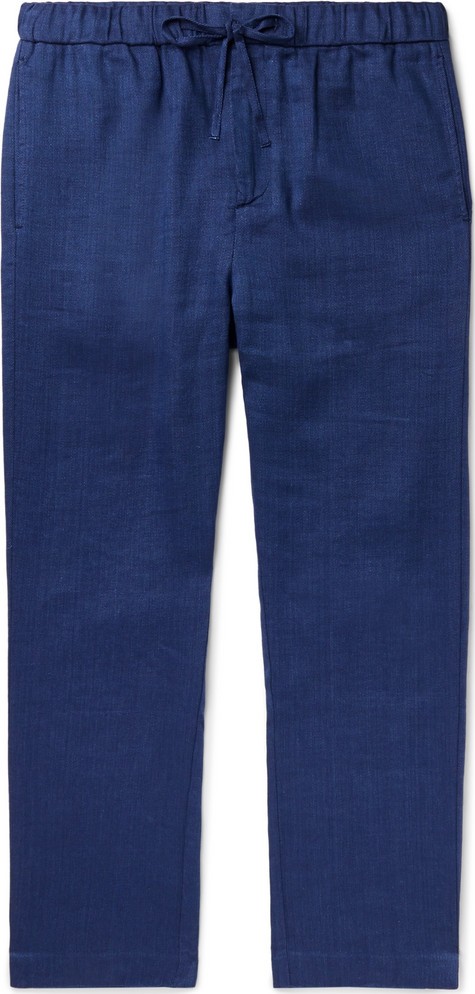 Frescobol Carioca Navy Linen and Cotton-Blend Drawstring Trousers