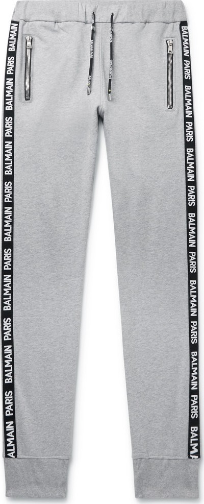 Balmain Slim-Fit Tapered Logo-Jacquard Loopback Cotton-Blend Jersey Sweatpants