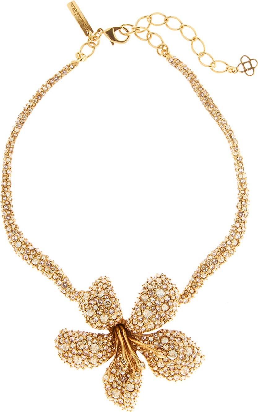 Oscar De La Renta Pave Crystal Flower Necklace