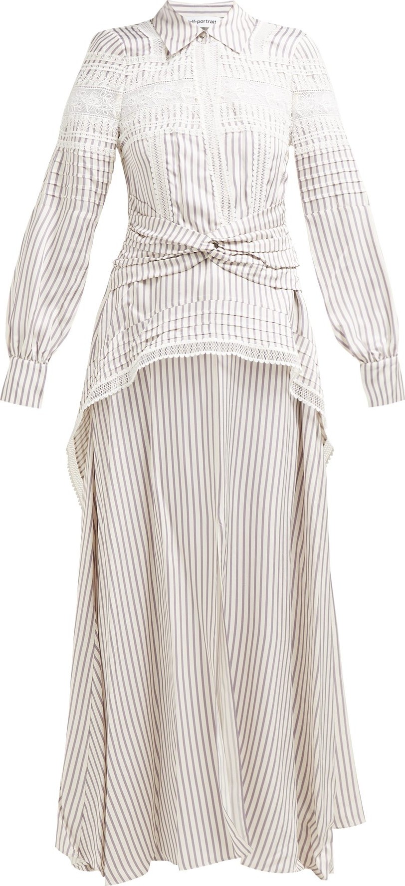 Self Portrait Guipure-lace striped satin shirtdress
