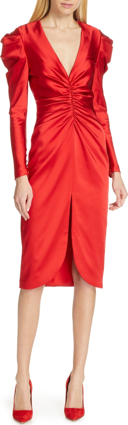 Jonathan Simkhai Ruched Satin Midi Dress