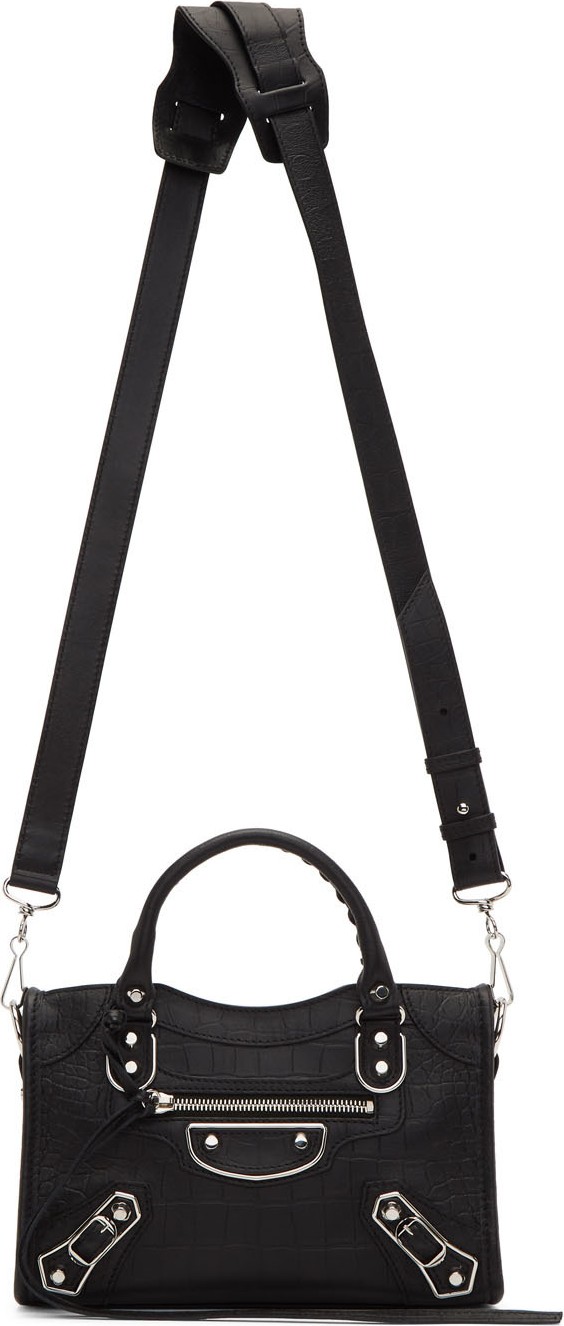 Balenciaga Black Croc Mini City Bag